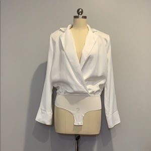 White long sleeve blazer-style bodysuit